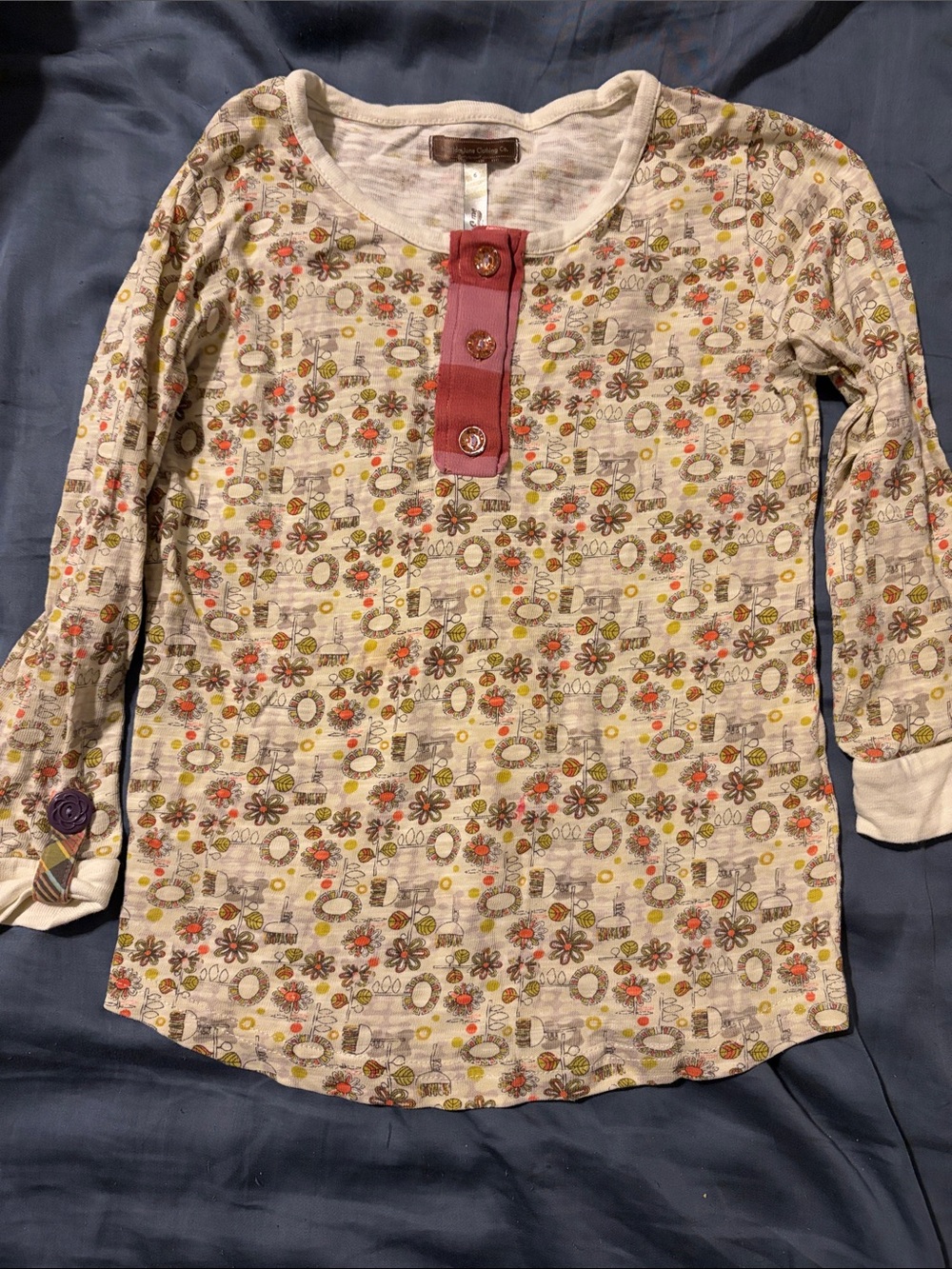 Matilda Jane Cream Floral Henley with Pink Placket